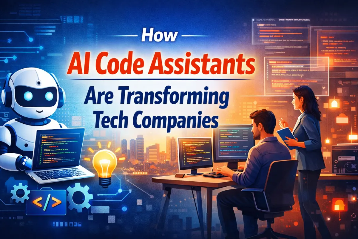 A tech team using AI Code Assistants to speed up software development and improve productivity