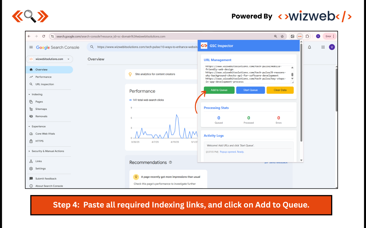 Google search console - Bulk URL Indexing Tool